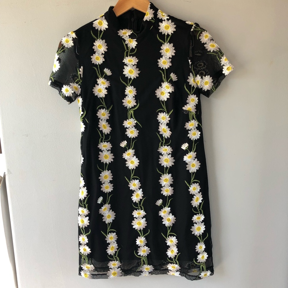 Flower embroidered mini dress